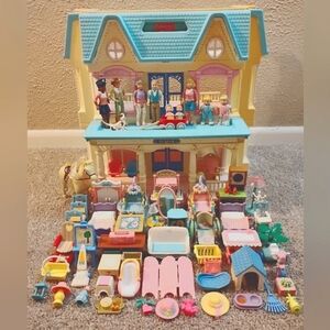 1993 Fisher-Price Loving Family Dream Dollhouse HUGE LOT/LOADED!!